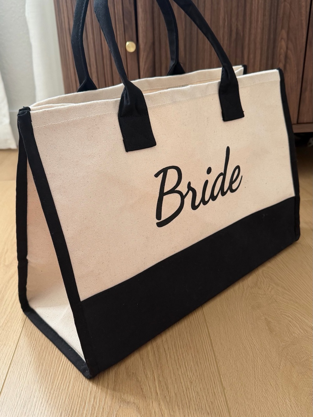 Bride Canvas Tote Bag in Black and Cream